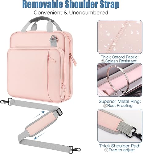 Miniatura 5 de MoKo Carpeta con cremallera, carpeta de 3 anillos de 2 pulgadas con cremallera, capacidad de 500 hojas con asa de correa para el hombro, organizador