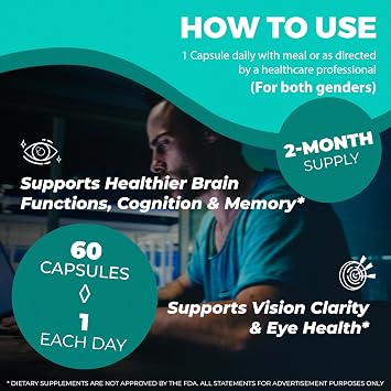 Multi Vibe Brain Supplement with Ginkgo Biloba 120mg, Ginkgo Biloba Capsules, Memory Supplements, B Vitamins, Focus Support, Cognitive Health 60 Capsules