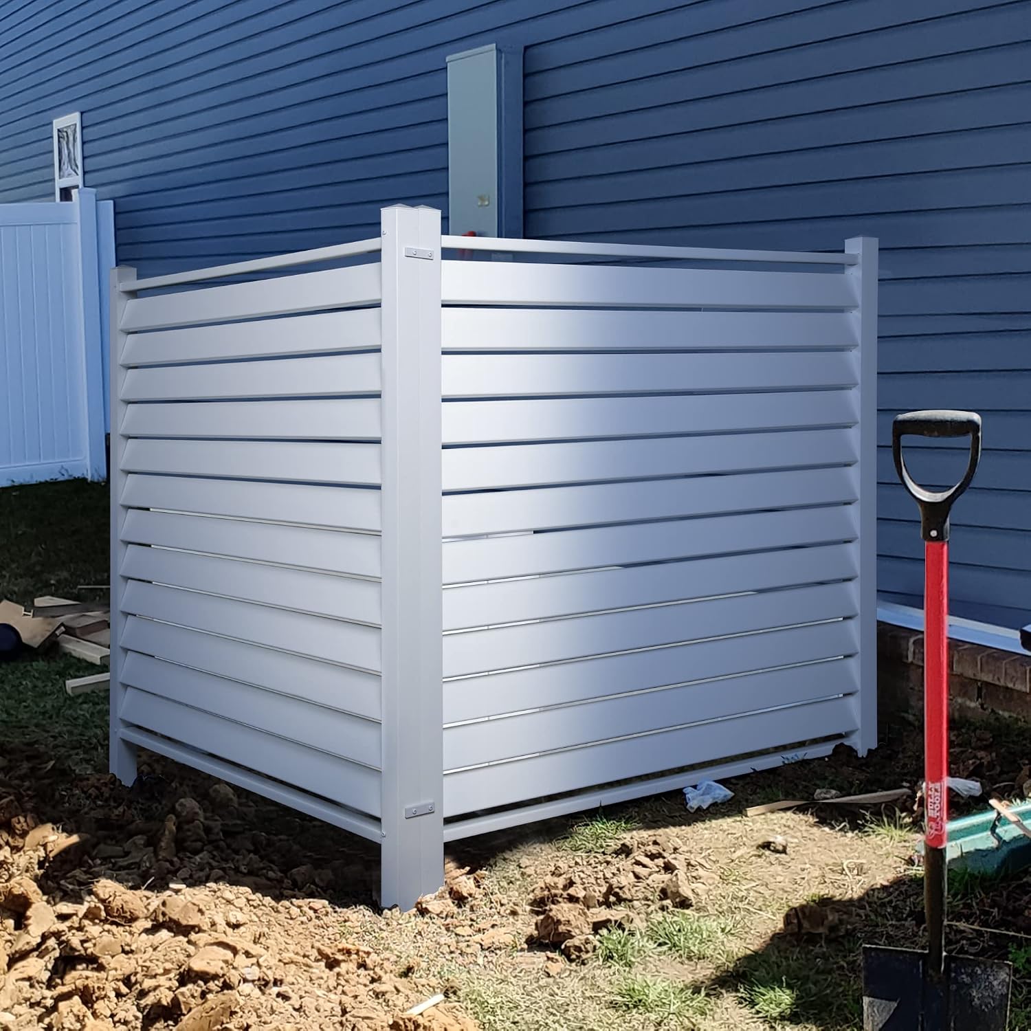 Elevens 48" W X 48" H Privacy Screen Outdoor Privacy Fence Panels for Air Conditioner and Trash Can, Vinyl Privacy Fence, Privacy Screen Kit (2 Panels-White)