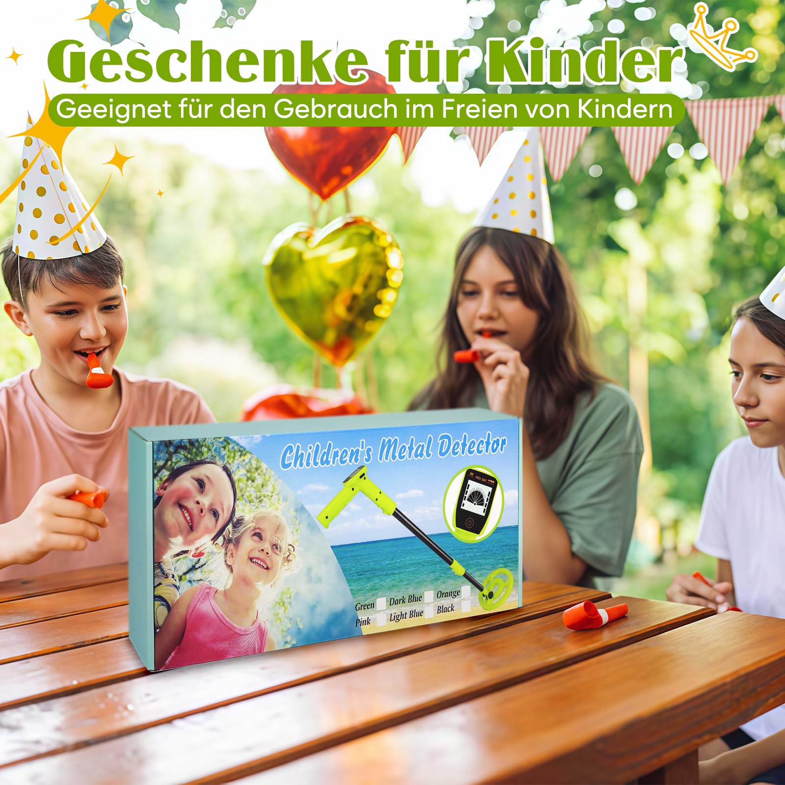 Metalldetektor Kinder, Canvage Verstellbarer 61-89cm Kinder Metal Detector– mit USB-C Aufladbar und LCD Display, Outdoor Set Für Jungen und Mädchen Schatzsuche am Strand, Garten oder Park – Grün