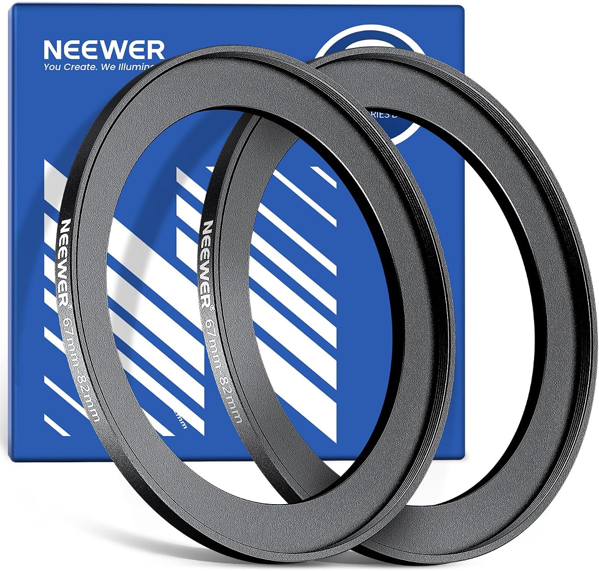 NEEWER 67-82mm Step Up Ring Adapter (2 Pack) with Cleaning Cloth | Ultra Slim, Aluminum Alloy, Lens Filter Adapter Ring, for 67mm Camera Lens to Use 82mm Filter