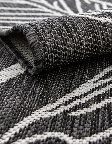 Miniatura 3 de Unique Loom Outdoor Botanical Collection - Alfombra de área, hoja (4 pies 1 pulgada, redonda, carbón marfil)