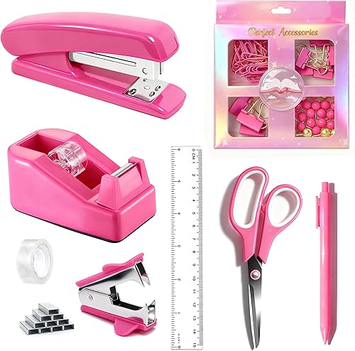 Miniatura 7 de Accesorios de escritorio de oficina, accesorios de oficina blancos con dispensador de cinta, grapadora, removedor de grapas, 1000 grapas, cinta,