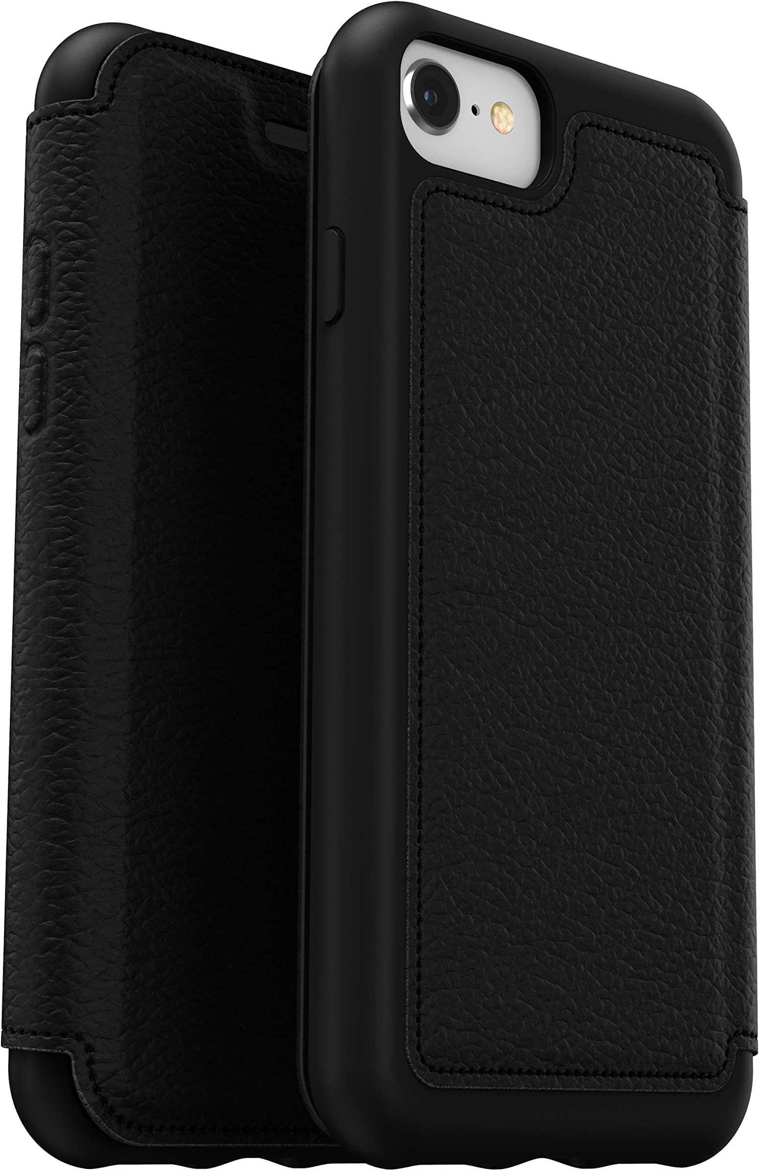Strada Case for iPhone 7/8/SE 2nd Gen/SE 3rd Gen, Shockproof, Drop proof, Premium Leather Protective Folio with Two Card Holders, 3x Tested to Military Standard, Black, No Retail Packaging