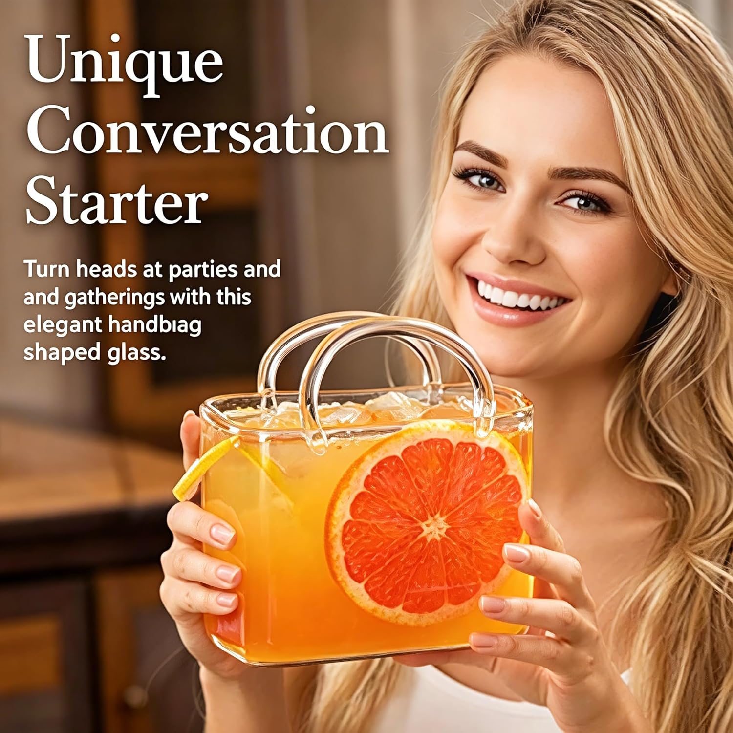 Glass Purse for Drinks with Straw, Cute Purse Drinking Glass Unique Handbag Shaped Cocktail Glass Cups Decorative Fish Bowl Vase with Straw for Juice Tea Flowers Gifts (1pcs)
