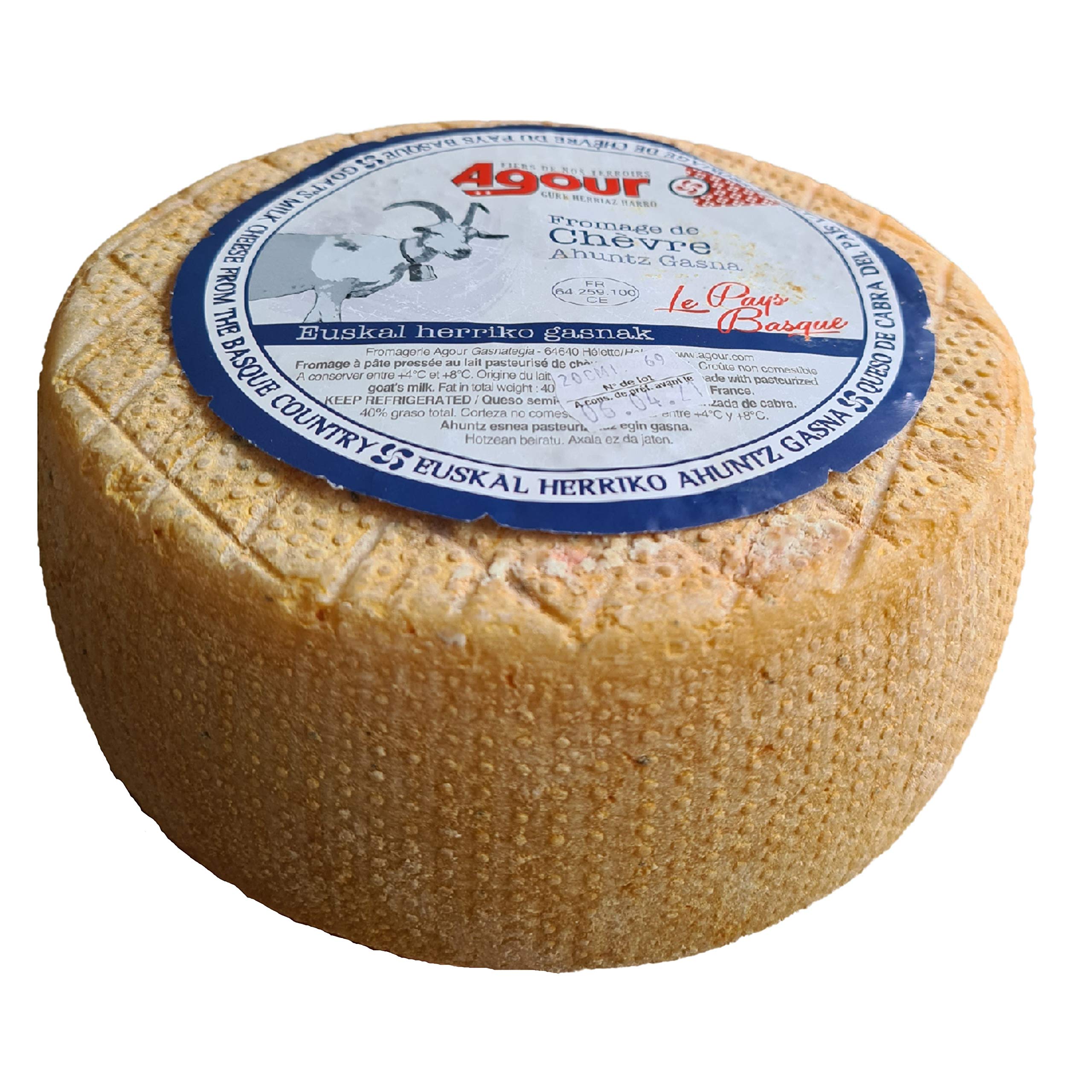 Queso de Cabra del País Vasco Frances - Peso Aproximado 3,1 Kilogramos - Elaborado por el respetado AGOUR, uno de los productores más laureados de todo el mundo en el World Cheese Awards