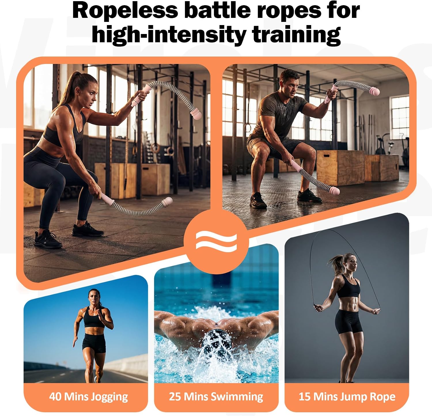 Adjustable Ropeless Battle Ropes,Portable Cordless Battle Ropes for Home Gym,Workout Exercise Ropes for HIIT,Strength Training & Full-Body Cardio for Men & Women (Pink, 1.45 lb)