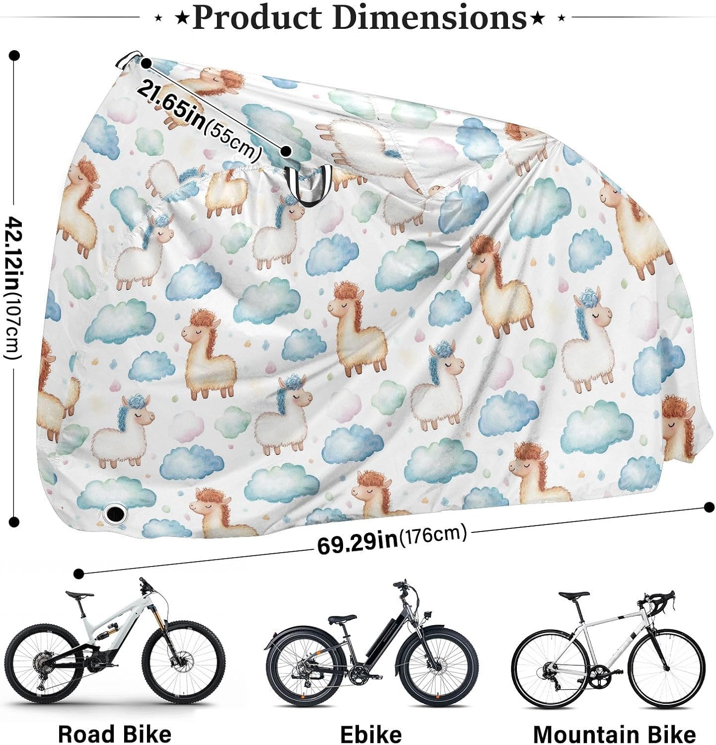 ALAZA Llamas Alpaca Cute Clouds Bike Cover Waterproof Outdoor Ebike Bicycle Covers Tarp Protection for 1/2 Bikes, Sun UV Dust Wind Proof