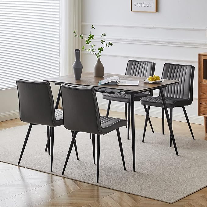 OFCASA Dining Table and Chairs Set 4 Industrial Wood Extendable Dining