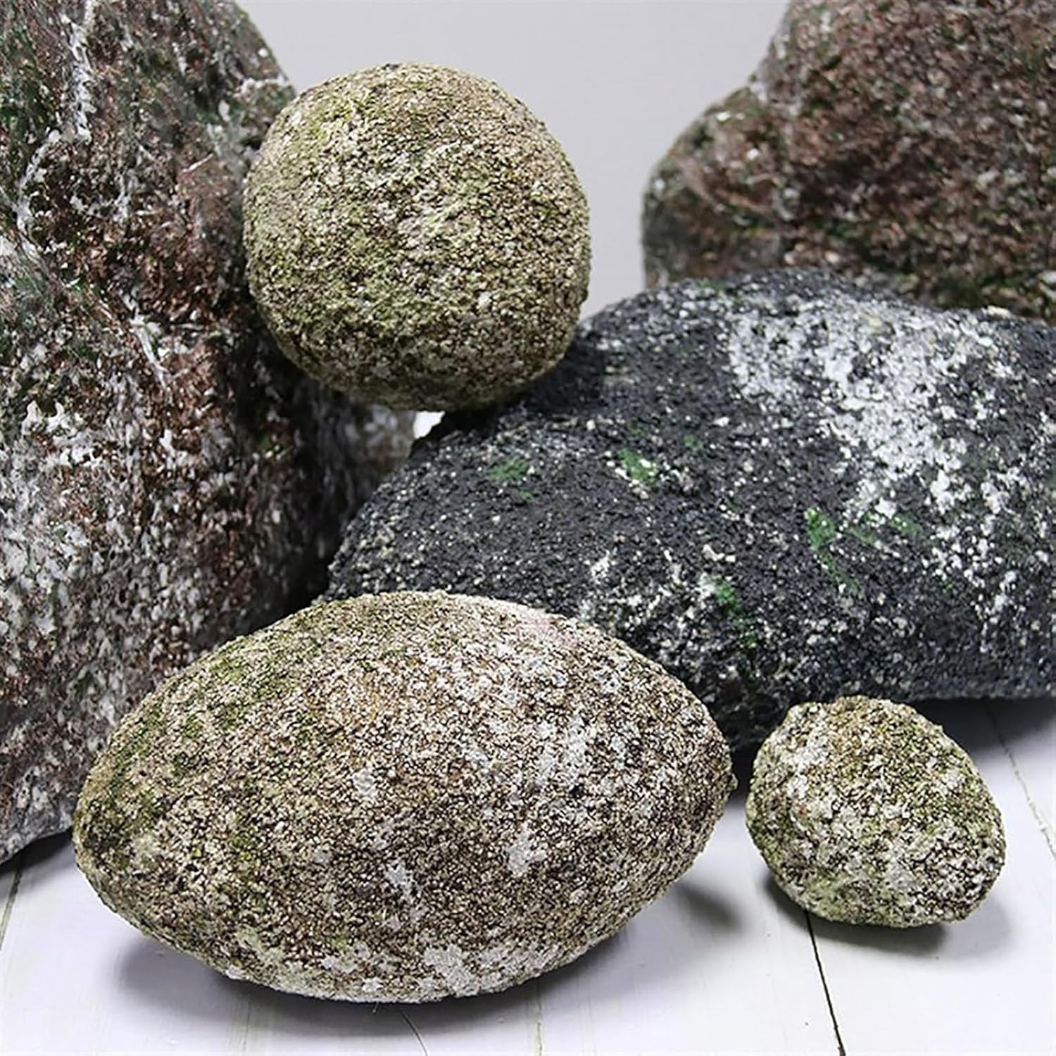 Plastic Rocks for Landscaping, Faux Rock, Moss Details, Suitable for Balconies, Bonsai and Miniature Landscapes, 12 × 8 in
