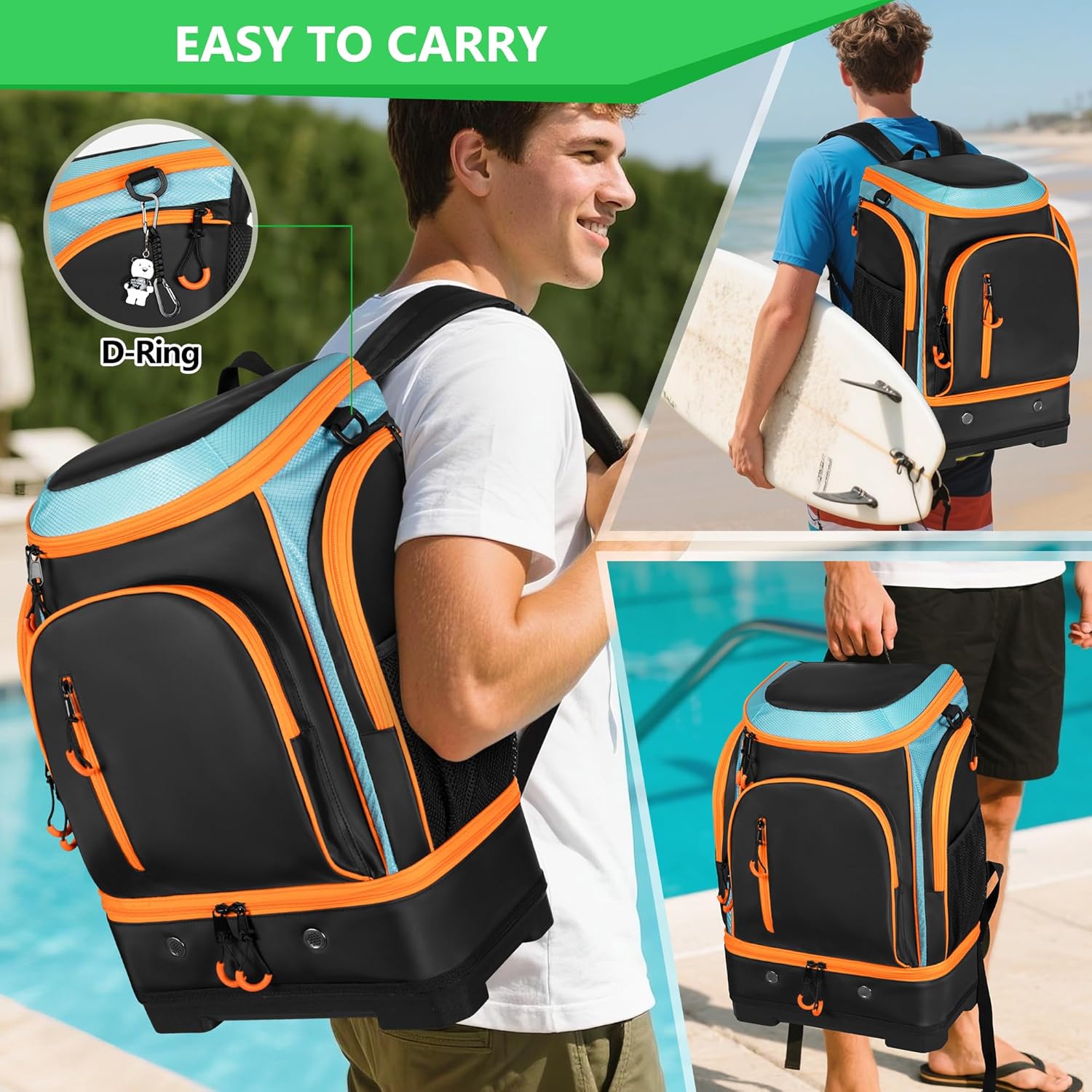 35L Swim Bag with Hard Shoe Compartment and 2 Insulated Sections, Swim Backpack for Swimmers with Multiple Pockets - Image 7