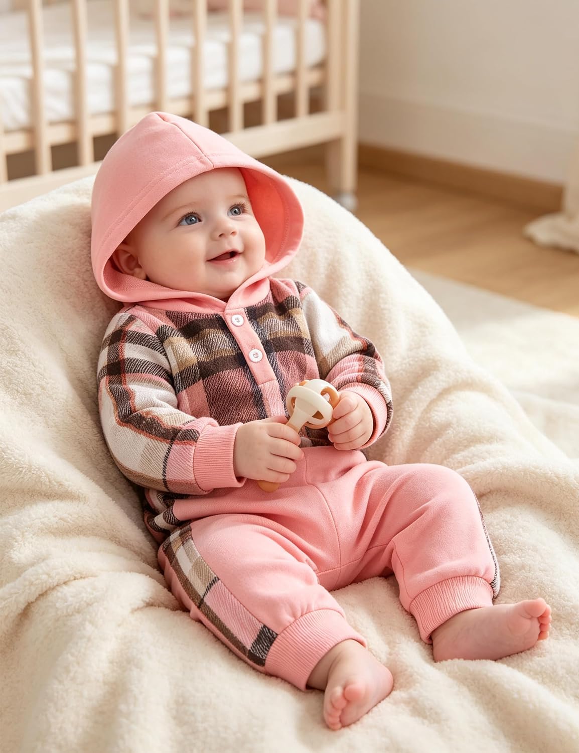 Baby Girl Clothes Plaid Hooded Romper Set Infant Outfits 0-12 Months