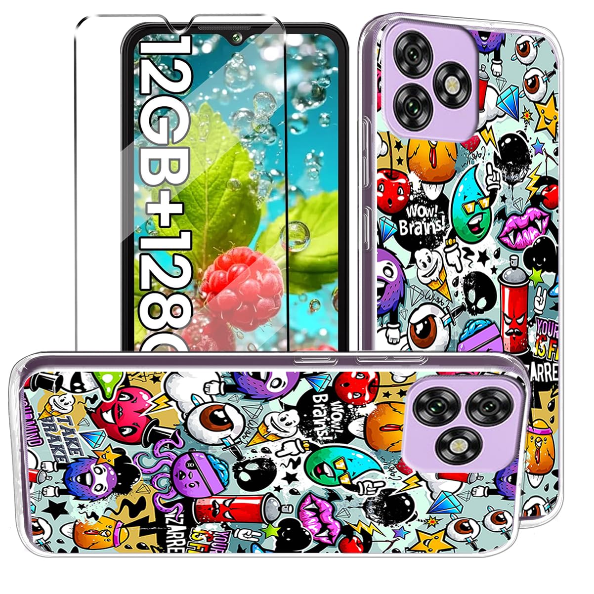 HuiYouMY 2-in-1 Case Compatible with Oukitel C53 Cover with 1 Pack Tempered Glass Screen Protector for Oukitel C53