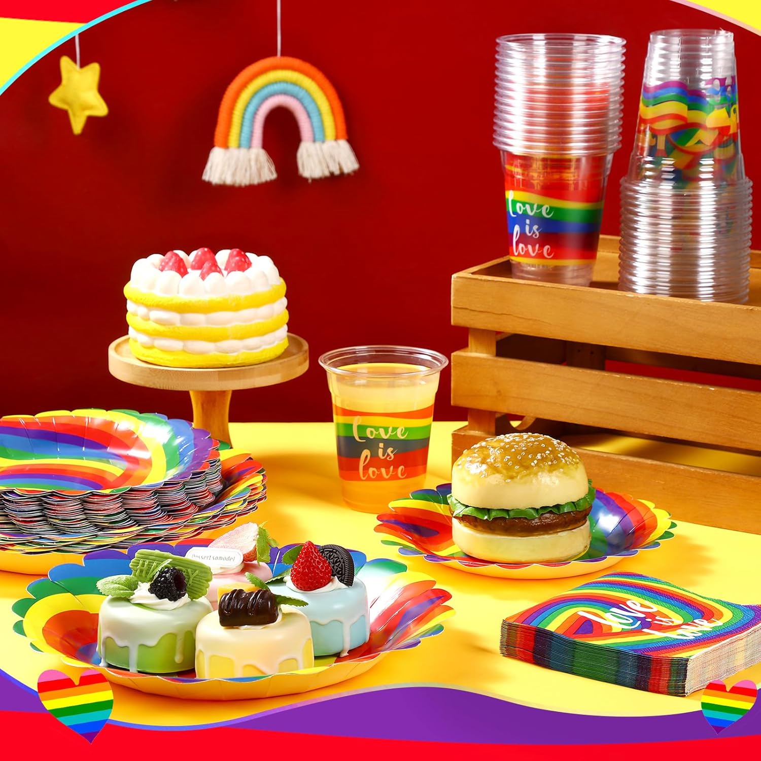 146 Pieces Pride Party Supplies Set 50 Gay Paper Napkins 64 LGBT Party Plates 32 Gay Pride Plastic Cups 12 oz Rainbow Party Tableware for Gay Lesbian Bisexual LGBT Pride Party Decor Supplies