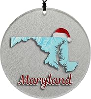Vista 62 de Vermont Christmas Ornament - Winter Theme Featuring Snow, State Terrain Map and Santa Cap - 2025 Hanging Acrylic Disc Decoration For Tree - Unique