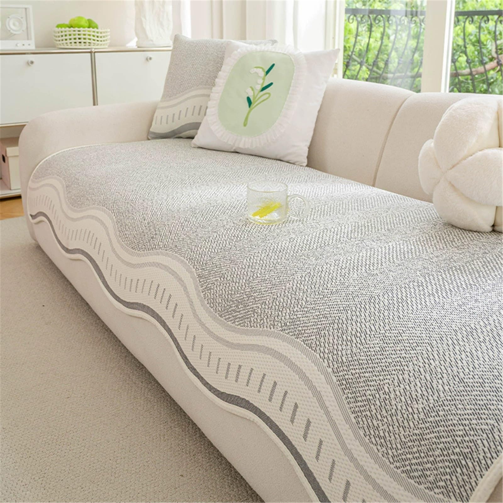AWSQ23 Cooling Ice Silk Non-Slip Sofa Seat Mat(Black,110 * 280cm)