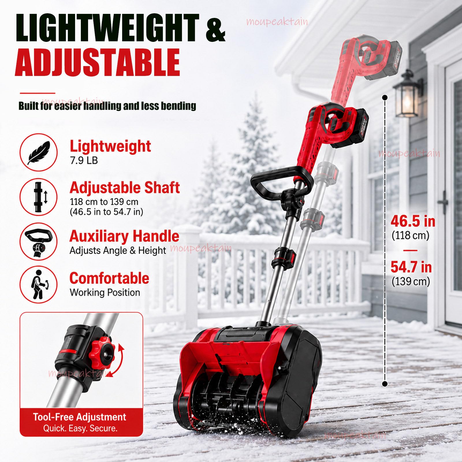 Elektryczny odśnieżarka, szerokość 30 cm, 2 baterie 20 V, 4,0 Ah | Odśnieżarka akumulatorowa 1200 W, śnieg do 16 cm, zasięg 8 m na tarasach i szlakach
