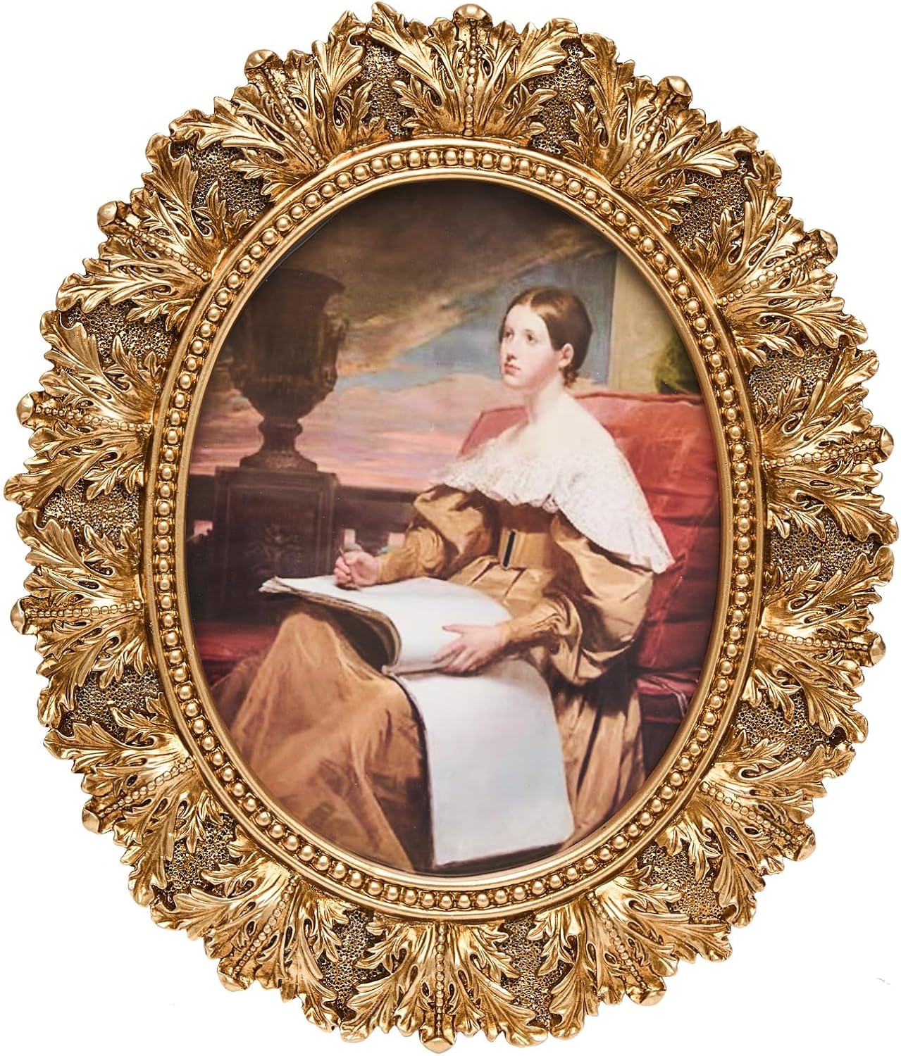 JANDERART Vintage Oval Picture Frame 8x10 Inch, Antique Ornate Photo Frames with Glass Front, Leaf Design, Tabletop & Wall Hanging, Photo Gallery, Gold