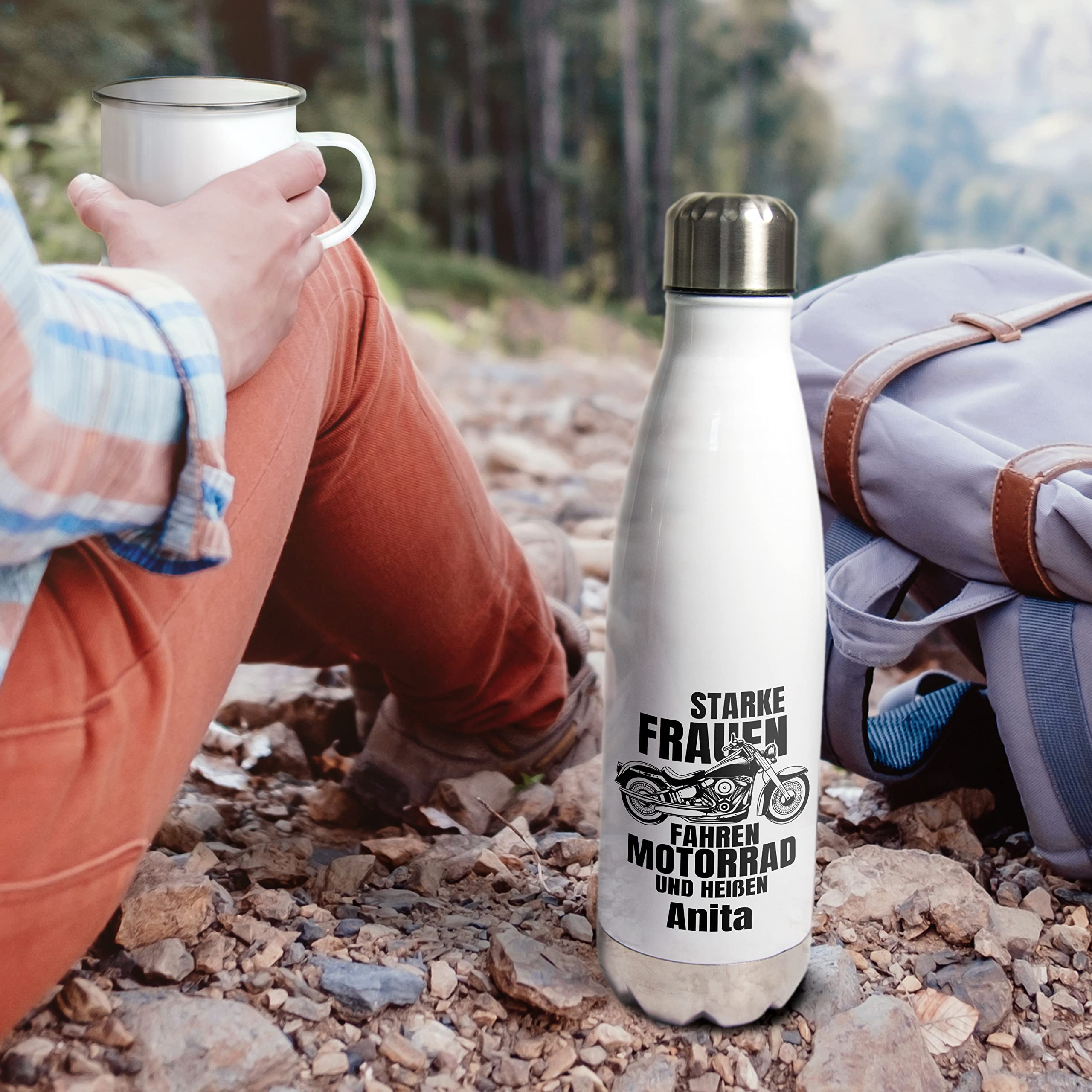 Personalisiert Edelstahl-Trinkflasche 500ml – „Starke Frauen Fahren Motorrad“, Thermo-Geschenk