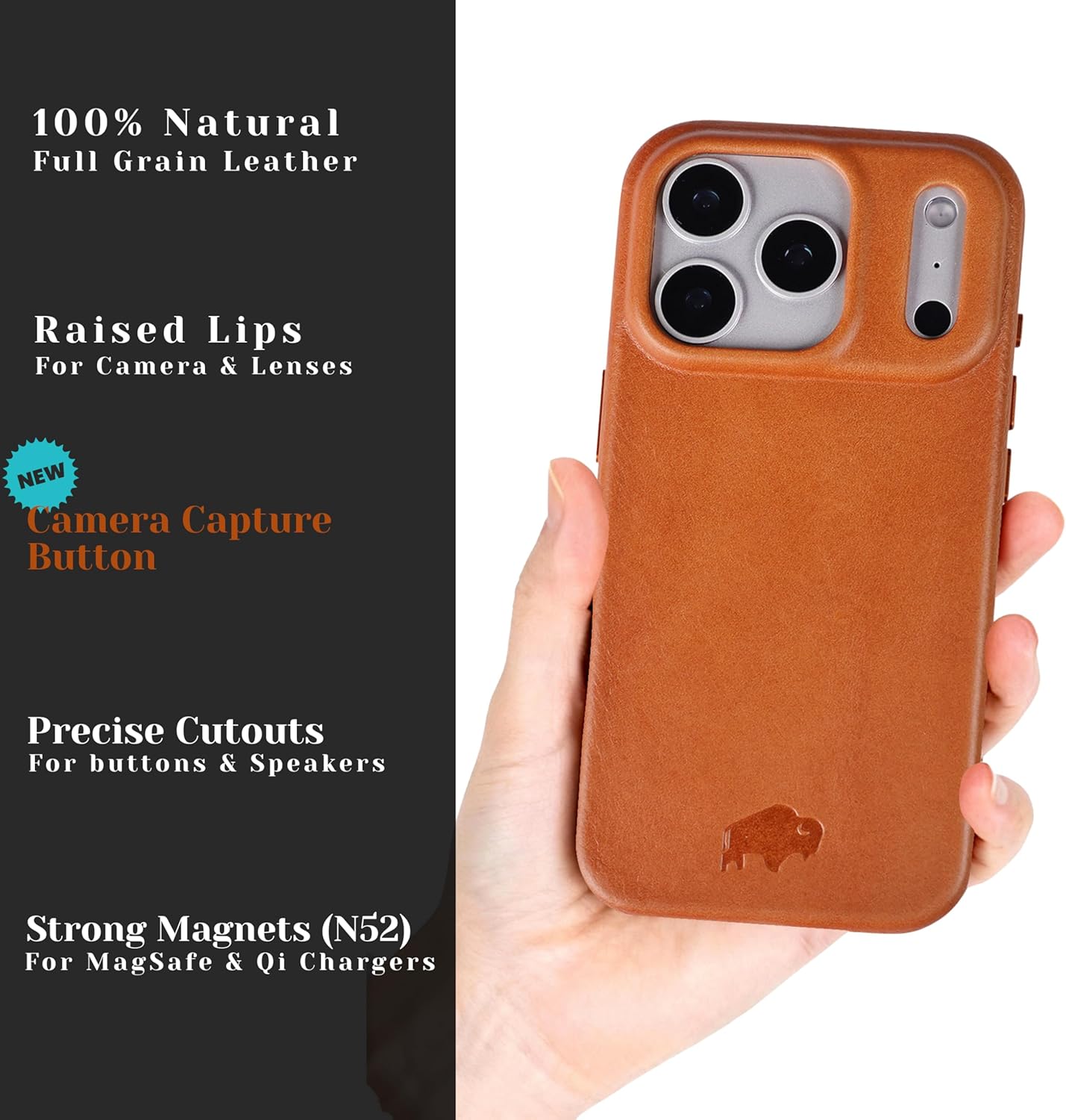 BLACKBROOK Leather Case for iPhone 17 Pro – Harlan Handcrafted Snap-On Cover, Full Grain Leather with TPU Bumper, MagSafe Compatible, Touch Glass Camera Button, Luxury Gift Box Tan - Image 5