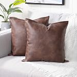 YAERTUN Ensemble de 2 Couvre-oreillers décoratifs en cuir faux Coussin extérieur solide moderne Étuis de luxe pour canapé-lit 12x12 Couches brun foncé