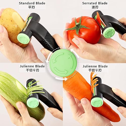 Miniatura 3 de Readaeer Peladores de verduras para cocina, diseño giratorio de hoja 3 en 1 con función juliana, peladores en Y para frutas, verduras, papas,