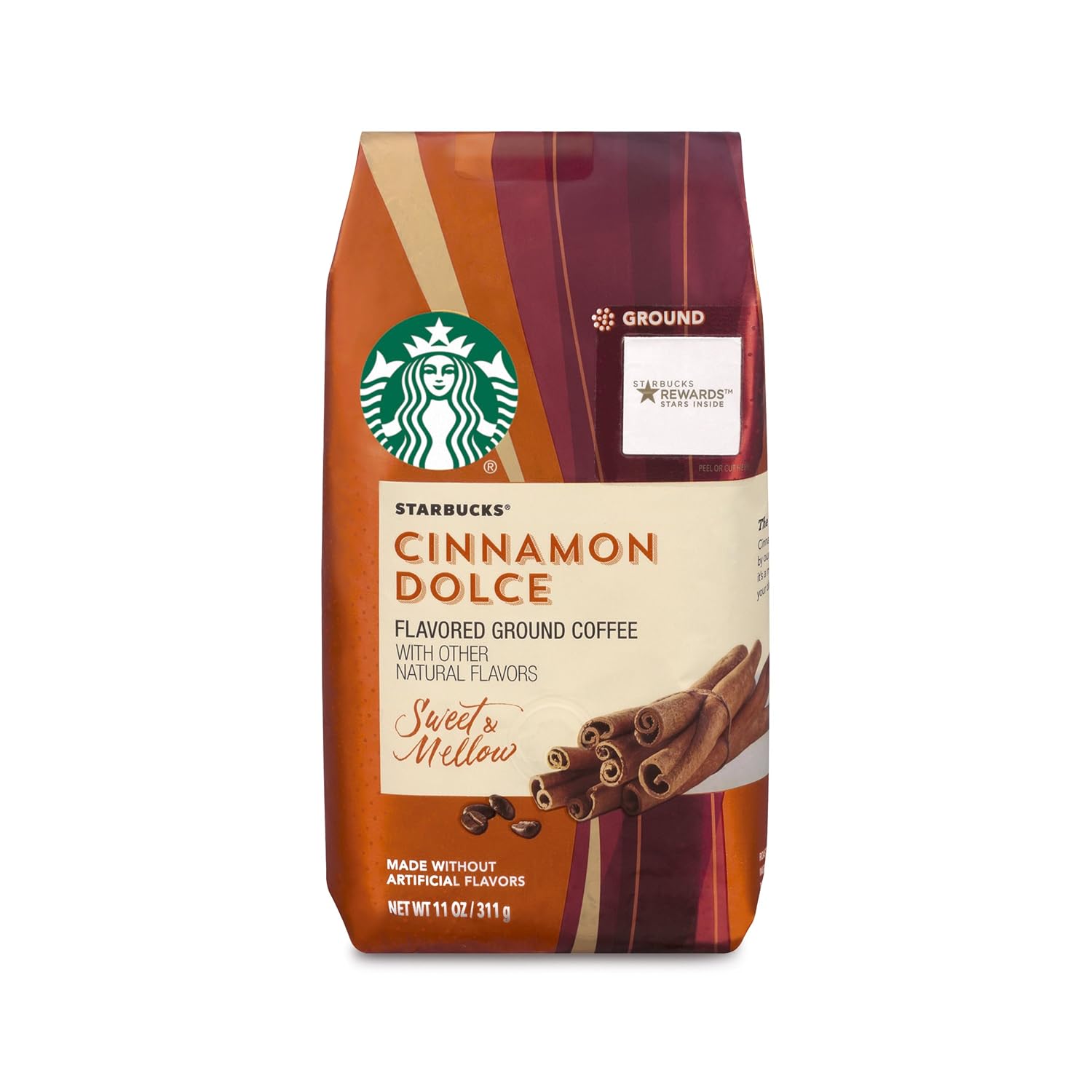 Starbucks Cinnamon Dolce Flavored Blonde Light Roast Ground Coffee, 11-Ounce Bag