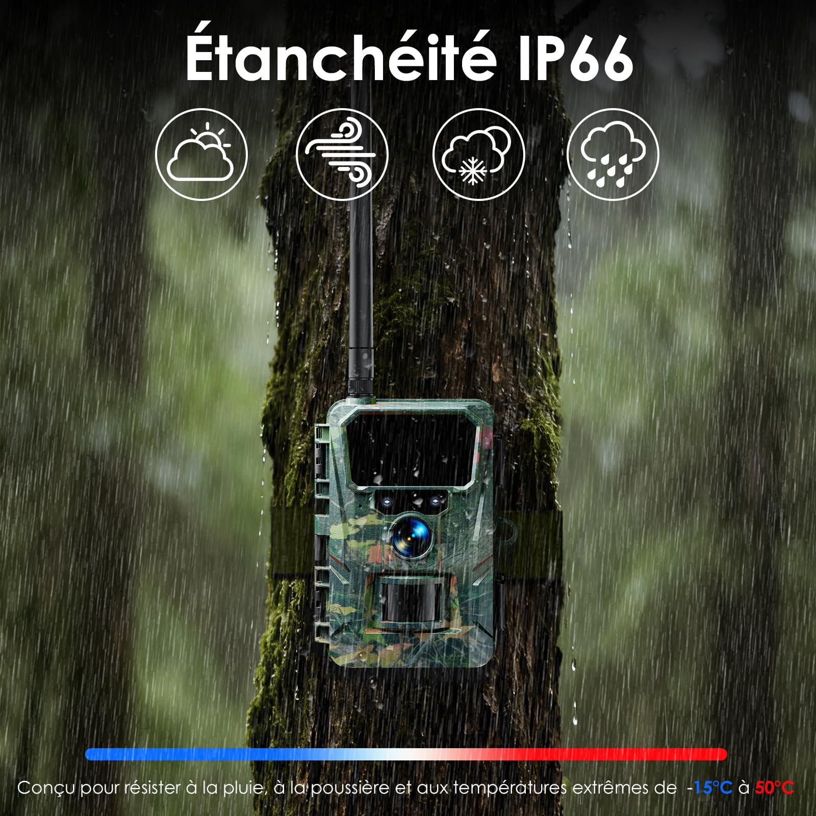 WOLFANG Caméra de Chasse 4G,48MP 2K HD Camera Chasse avec Détection de Mouvement, Vision Nocturne, Déclenchement 0,2s, IP66 Etanche pour l'observation des Animaux