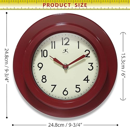 Miniatura 7 de Infinity Instruments Retro Escape - Reloj de pared para interiores de plástico de 9.75 pulgadas con movimiento silencioso, color rojo