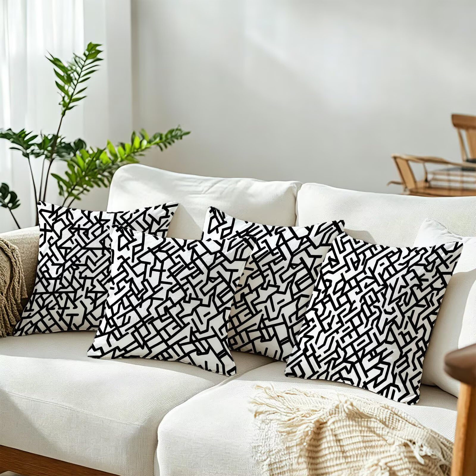 Cojines Exterior En Blanco Y Negro Funda Almohada 45x45 Juego de 4, Cod-449