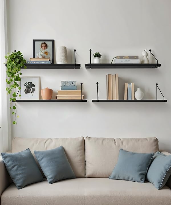 Afuly 24in Floating Shelves for Wall, Black Wooden Shelves with Triangular Brackets for Bathroom, Living Room, Bedroom, Kitchen, Home Wall Decor, Set of 2 by Afuly - Image 6