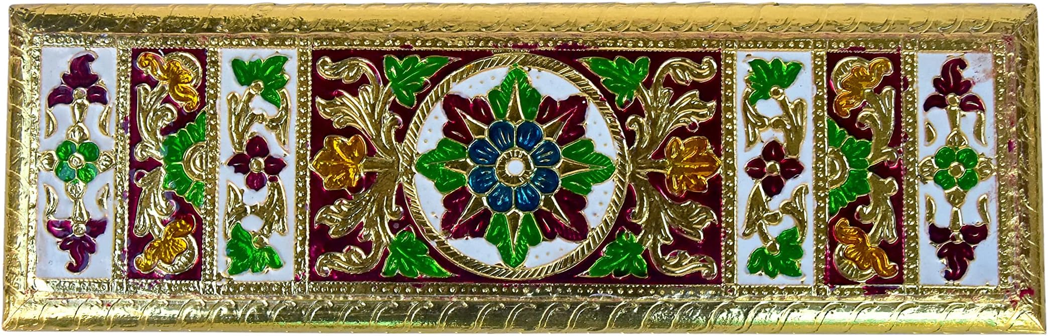 CraftMania meenakari Wood Chowki Flower design Puja Chowki Mandir Pooja Chowki diwali gift pooja article- 12x4x2 Inches |,Multicolor