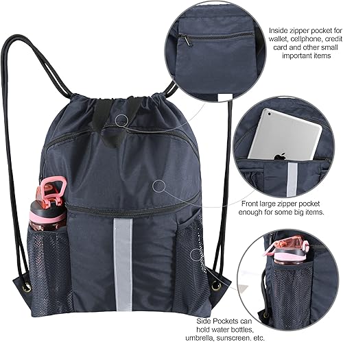 Miniatura 4 de BeeGreen Mochila con cordón y compartimento para zapatos, mochila negra grande para gimnasio y deportes