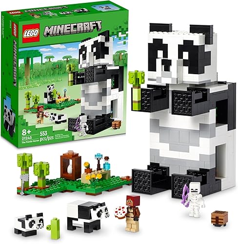 LEGO Minecraft The Panda Haven 21245, casa de juguetes movible con figuras de animales de pandas bebé, juguetes para niños, niños y niñas a partir