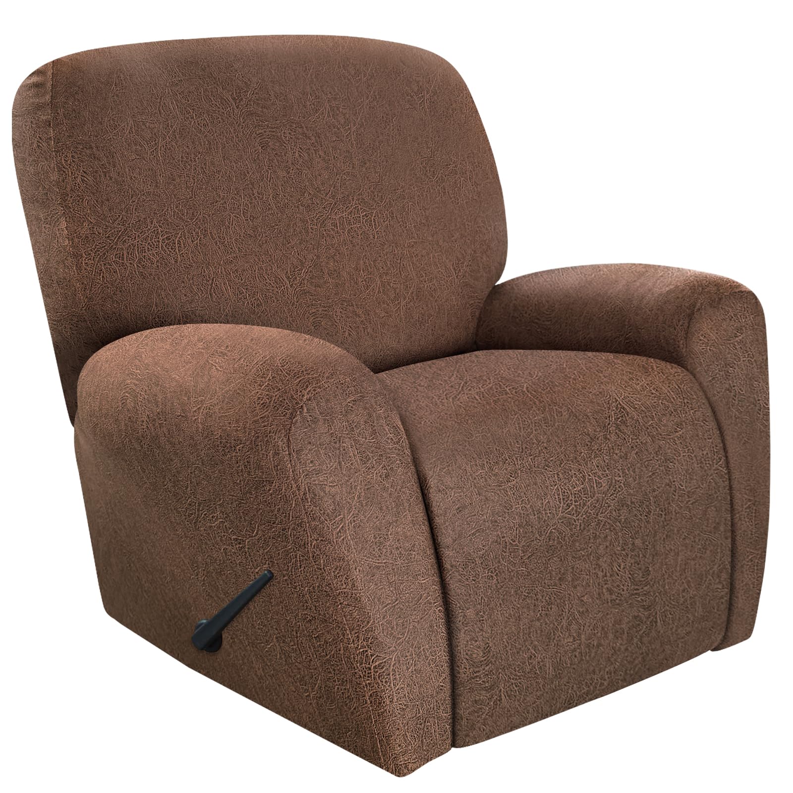 ANARACHON Recliner Chair Covers Leather Look, 4 Pieces Recliner Covers Non Slip, Soft Slipcovers for Large Recliners, Furniture Protector Washable for Pets (1 Seater, 05 Brown)