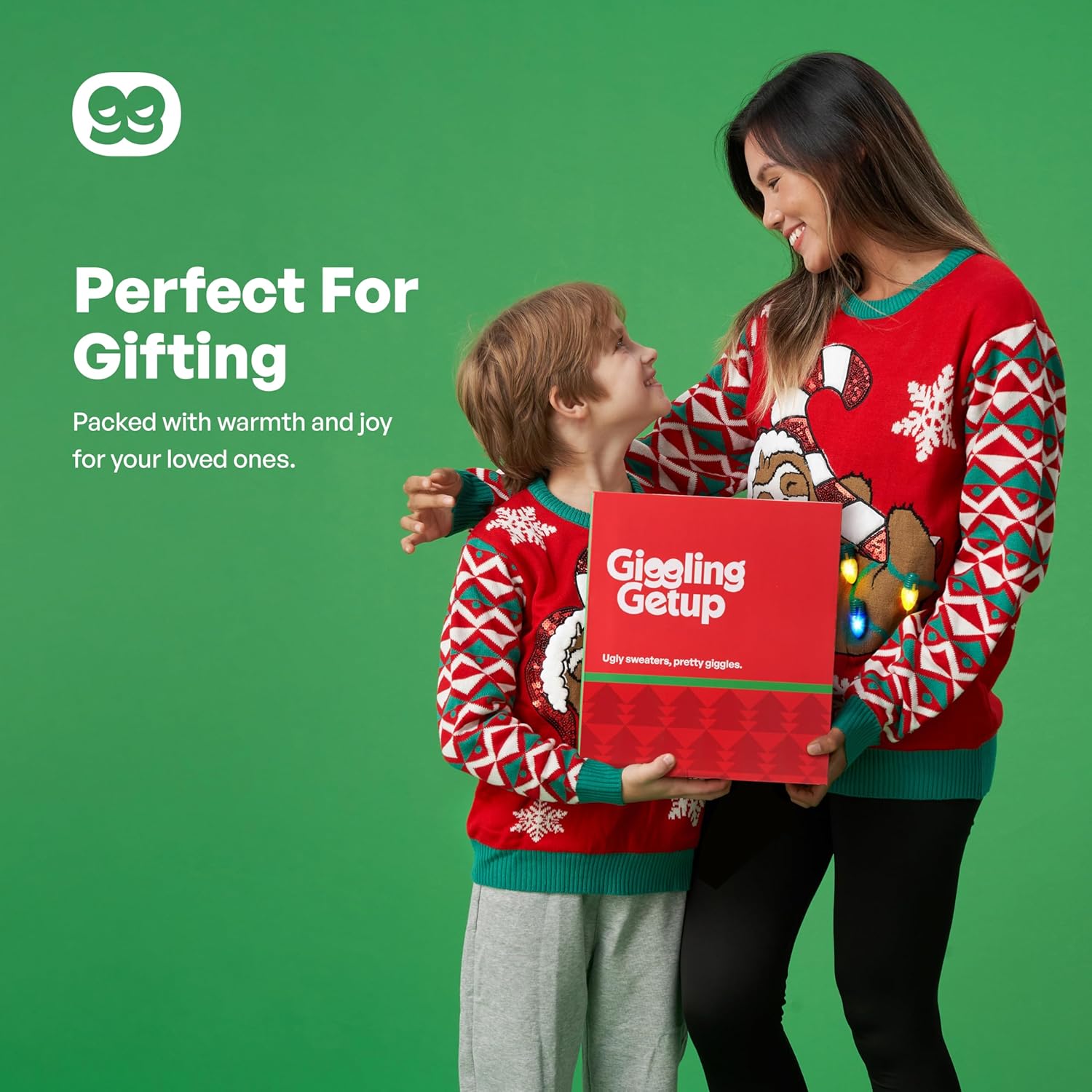 Giggling Getup Ugly Christmas Sweater with Light, LED Ugly Christmas Sweater for Women Men Kids 2025 Sloth Bear(Red) - Image 6