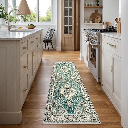 Miniatura 165 de Lahome Tapete tribal bohemio, pequeño, suave, antideslizante, lavable, de pelo corto, para piso en puerta, interior, entrada, baño, silla, Verde