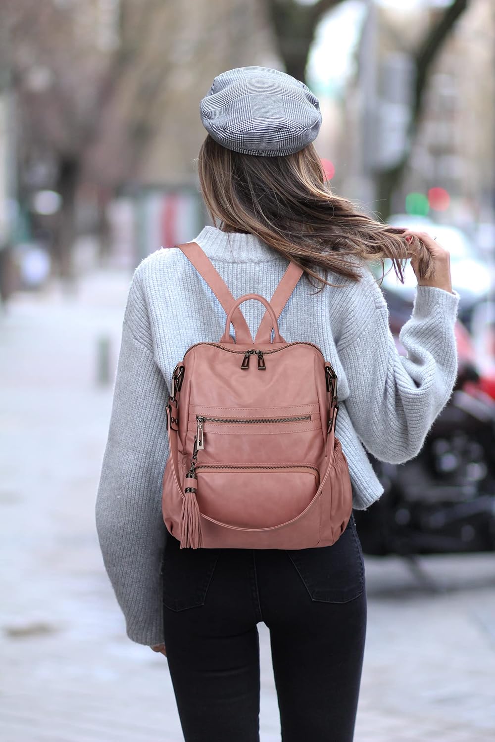 Uromee Travel Backpack Purse for Women Vegan Leather Ladies Fashion Tassel Shoulder Bag Convertible - Image 3