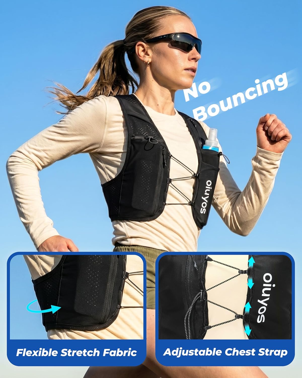 Running Vest for Women Men - Adjustable Chest Straps Running Hydration Vest with 500ml Soft Flask & Phone Holder - Lightweight Reflective Hydration Backpack for Runner Marathon Essentials