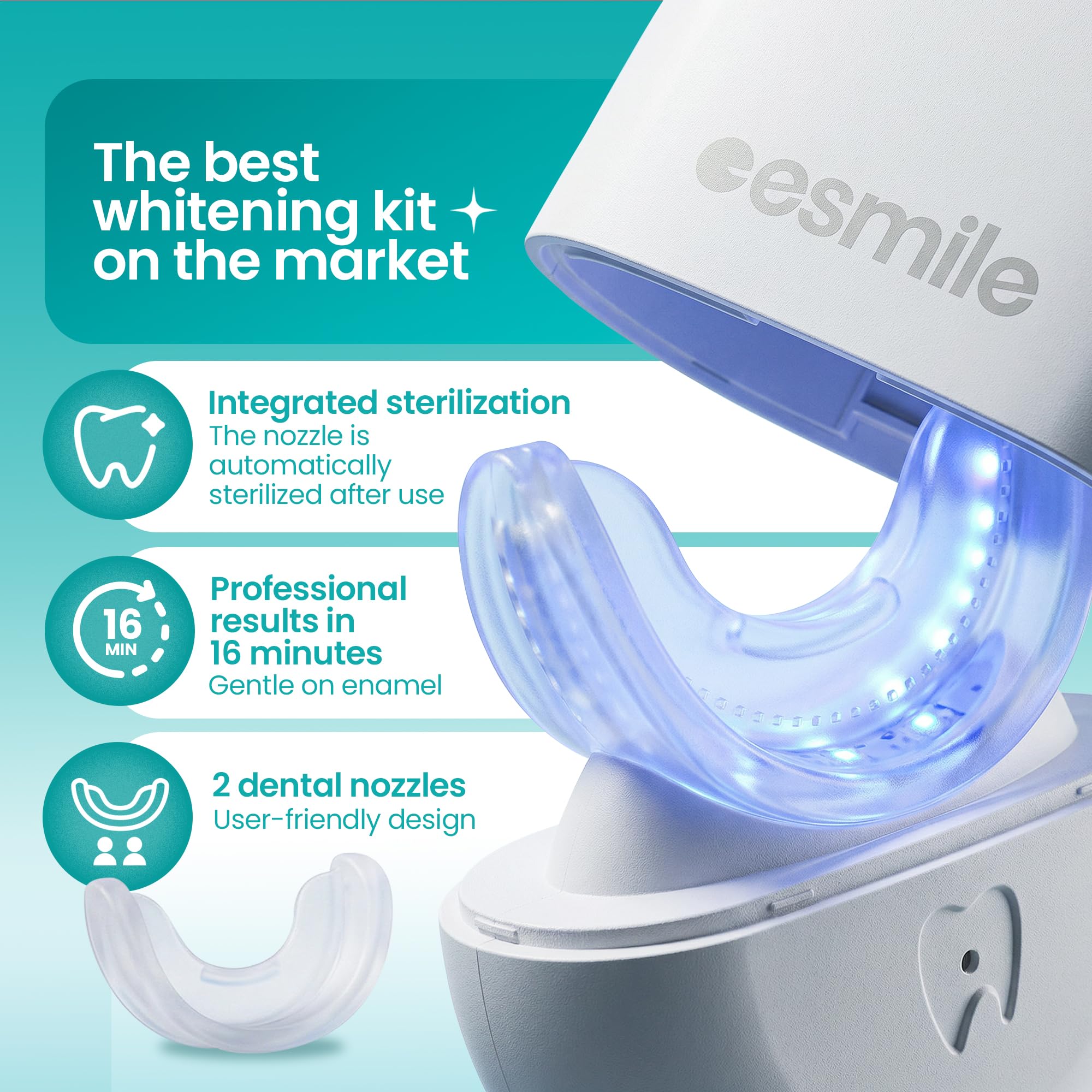 ESMILE AURA PRO profesjonalny zestaw do wybielania zębów 32X LED - lampa z 2 ustnikami i sterlizacją UV - domowe wybielanie zębów w ciągu 16 minut