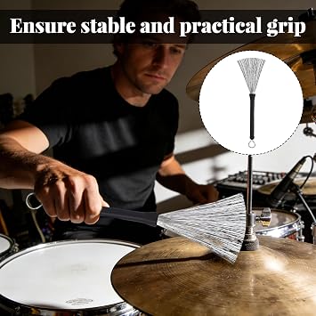 2 PCS Drum Brushes, Retractable Wire Brush with Comfortable Rubber Handles Black Drum Sticks with Comfortable Rubber Handles & Storage Bag for Rock Folk Music & Jazz