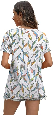 WEESO Womens T Shirts Short Sleeve Summer Tops Cute V Neck Casual Blouses