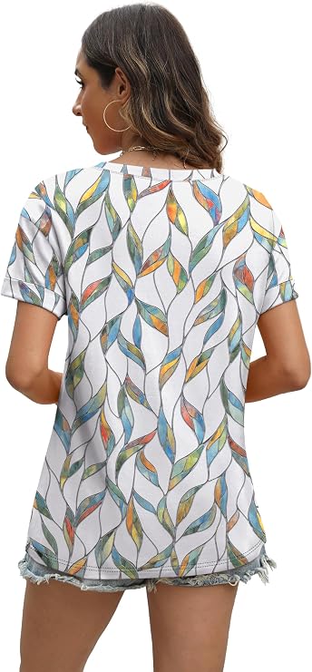 WEESO Womens T Shirts Short Sleeve Summer Tops Cute V Neck Casual Blouses