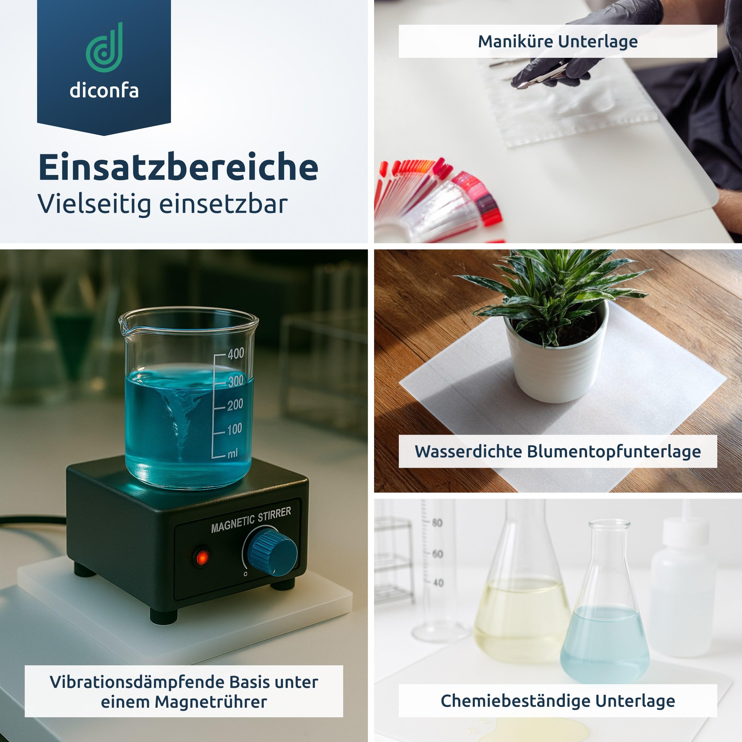diconfa Silikonmatte Silikonplatte NACH Maß - DICKE: 0,5mm bis 10mm - BREITE/LÄNGE: 50mm bis 1200mm - AUSWAHL: 100mm x 100mm x 3mm (10cm x 10cm x 0,3cm) transparent Unterlage Silikon