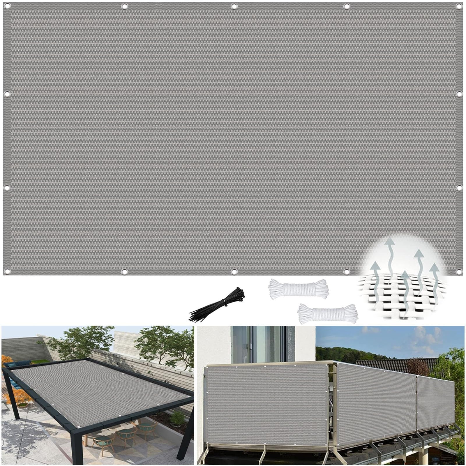 Voile d'ombrage contre le vent et chaleur bâche solaire oeillets gris
