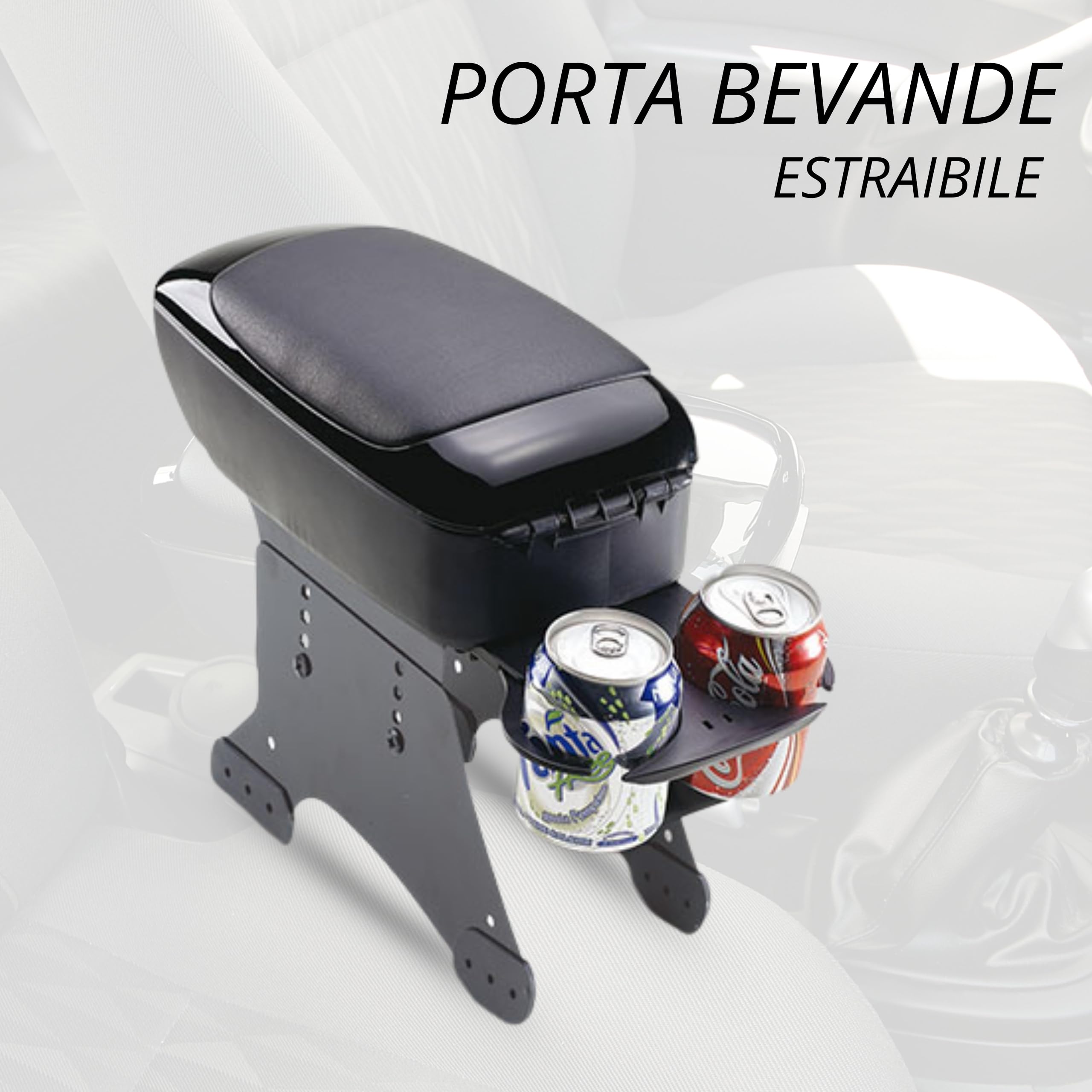Bottari Bracciolo Portaoggetti e Portabevande per Auto, Fissaggio Semplice, Nero