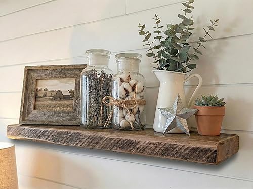 Miniatura 5 de Estantes flotantes de madera recuperada, estante rústico de madera gruesa sólida real hecho a mano