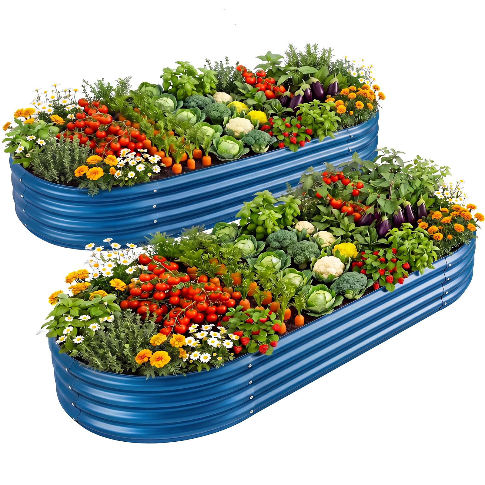 Land Guard 2 Pcs 6ft Metal Raised Garden Bed, 6 x 3 x 1 Galvanized Planter Raised Beds for Vegetables, Blue