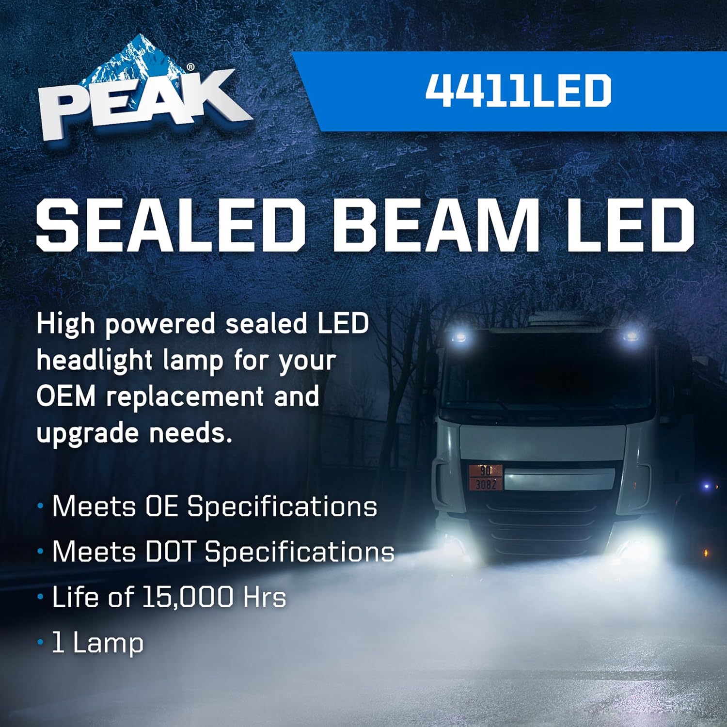 PEAK 4411LED Bright White 6000K LED Sealed Beam Headlight
