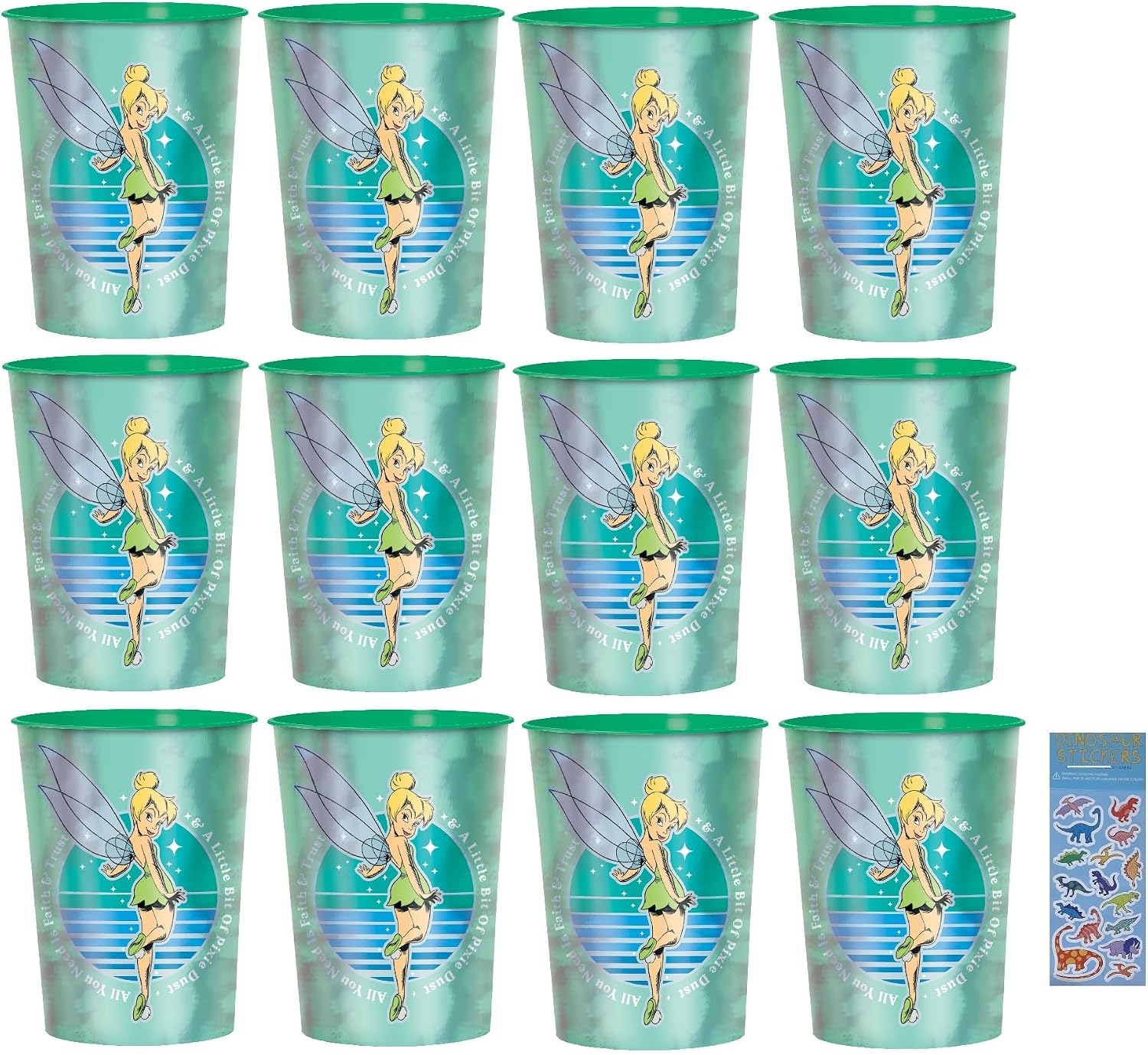 Tinkerbell Birthday Party Supplies Bundle includes 12 Plastic Reusable Cups 16oz